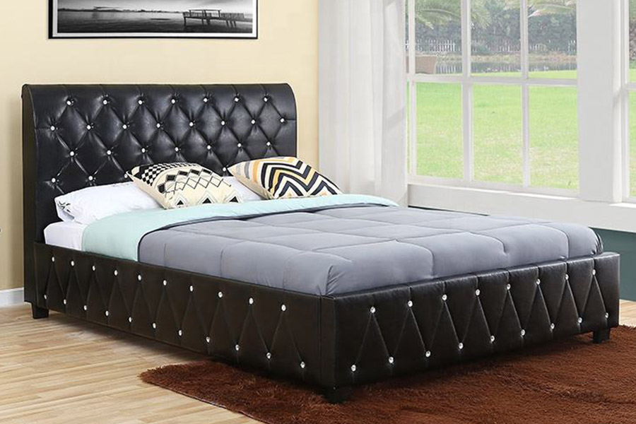 1367 Black Leather Soft Pu Headboard Upholstered Bed