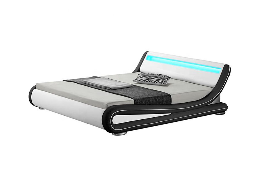1137-1 スマート LED キング ストレージ レザー布張りベッドフレーム