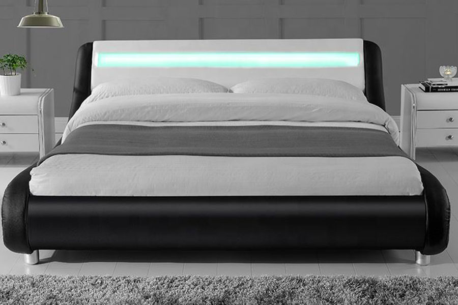 1140-1 合成皮革デュアルトーン LED 布張りベッドフレーム