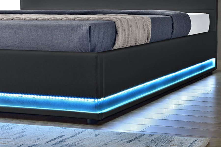 1165-1G モダンで高級なレザー収納 LED 布張りベッドフレーム