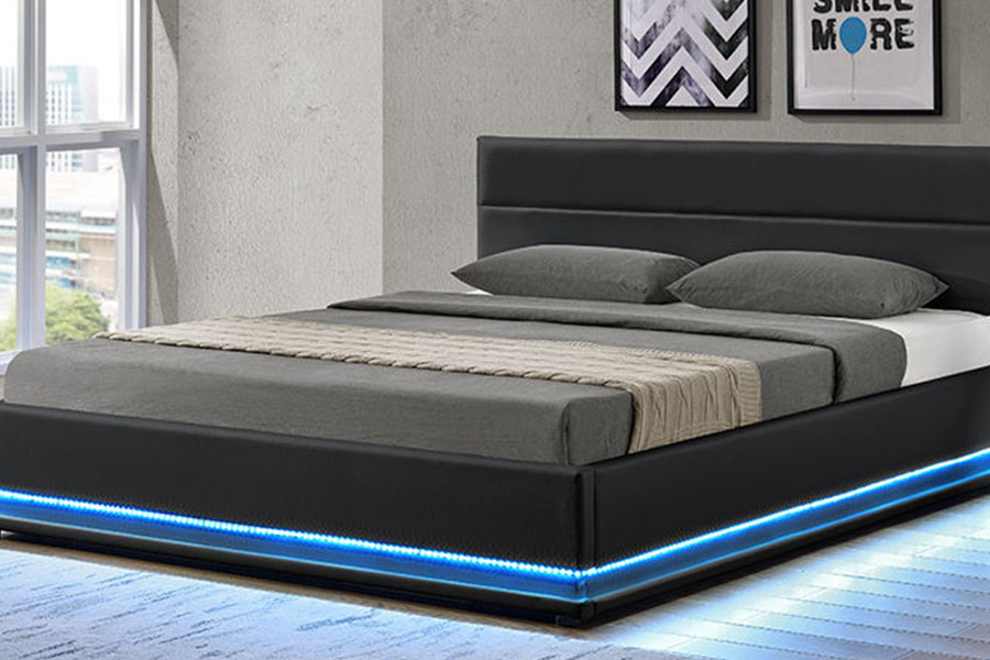 1165-1G モダンで高級なレザー収納 LED 布張りベッドフレーム