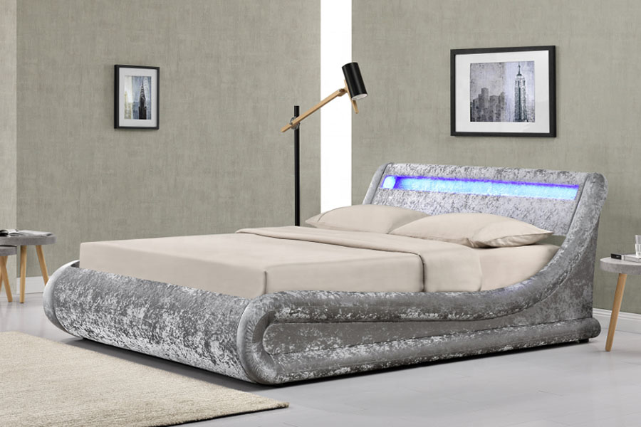 Crushed-Velvet LED Ottoman Gas Lift Storage Bed Frame