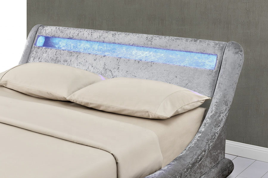 Crushed-Velvet LED Ottoman Gas Lift Storage Bed Frame