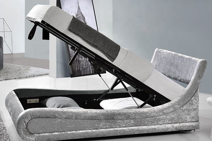 Crushed-Velvet LED Ottoman Gas Lift Storage Bed Frame